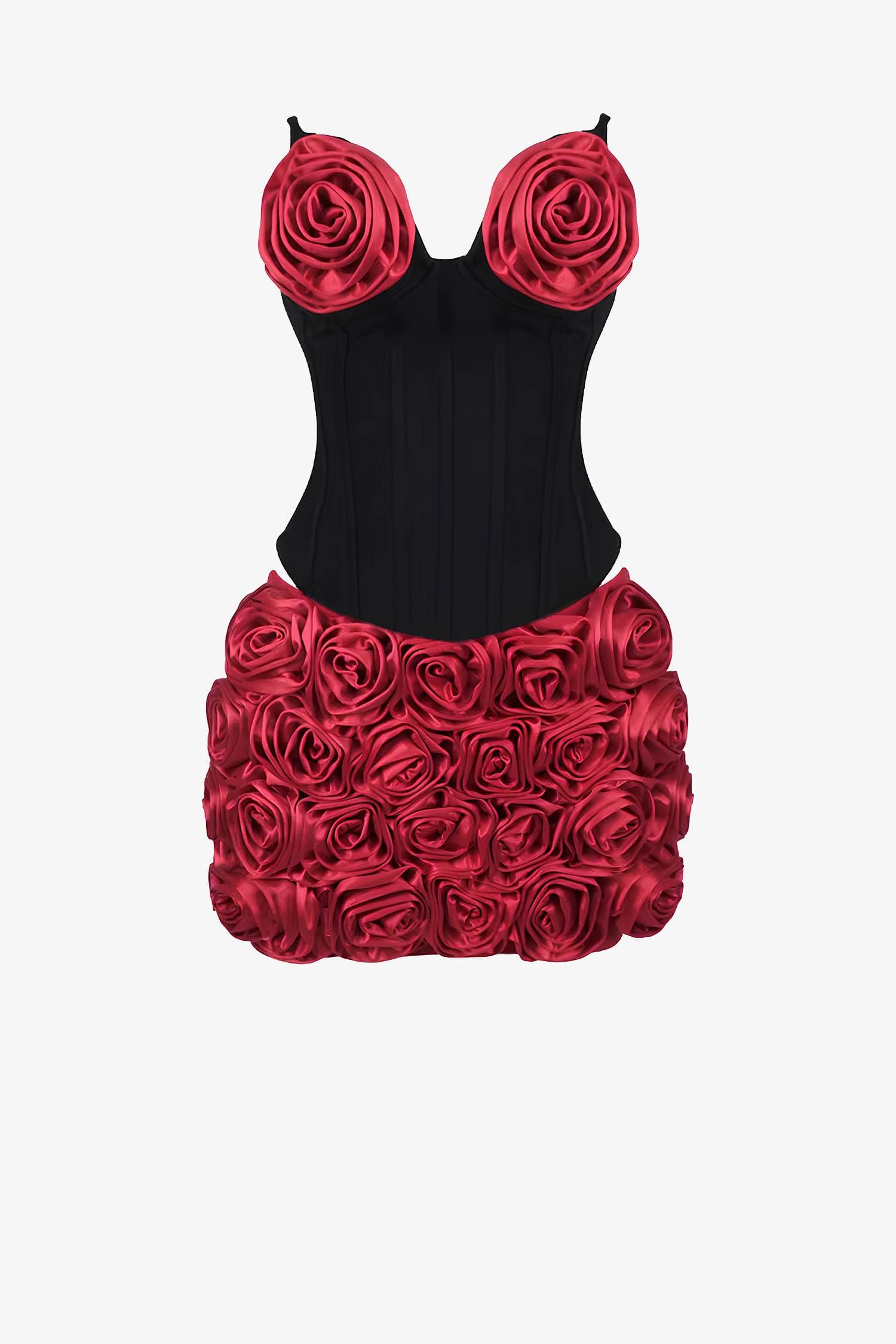 Black And Red Floral Corset Two-Piece Mini Dress / 2