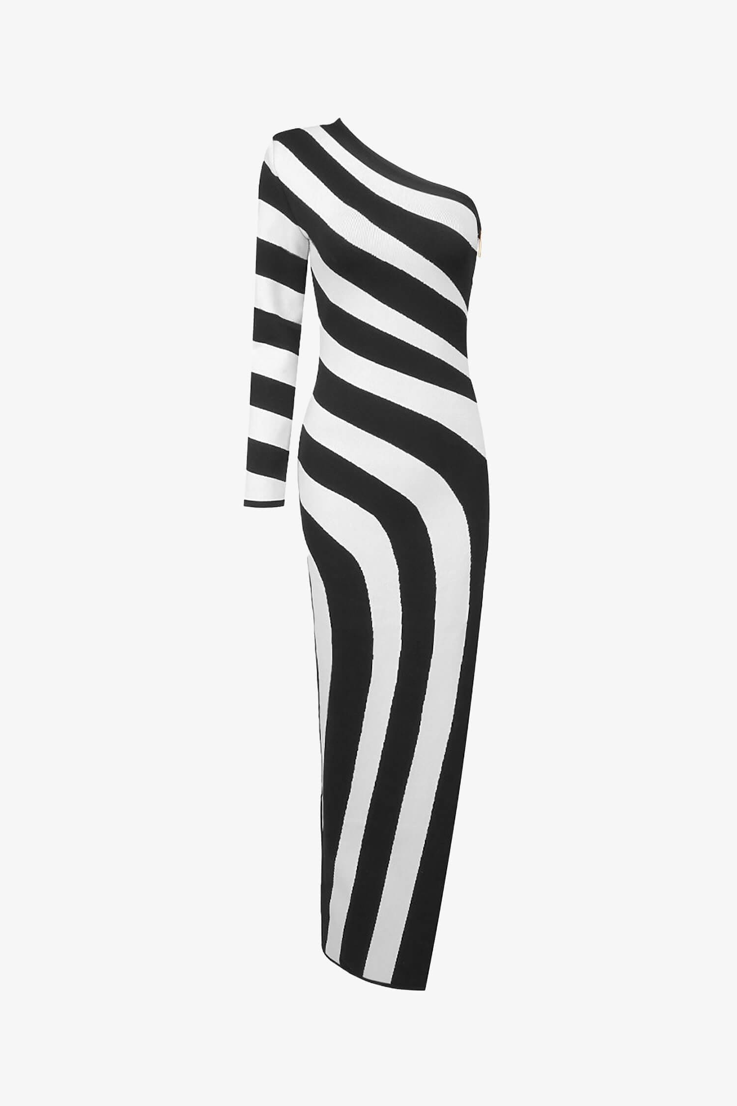 Black And White One Shoulder Striped Maxi Dress / Xs