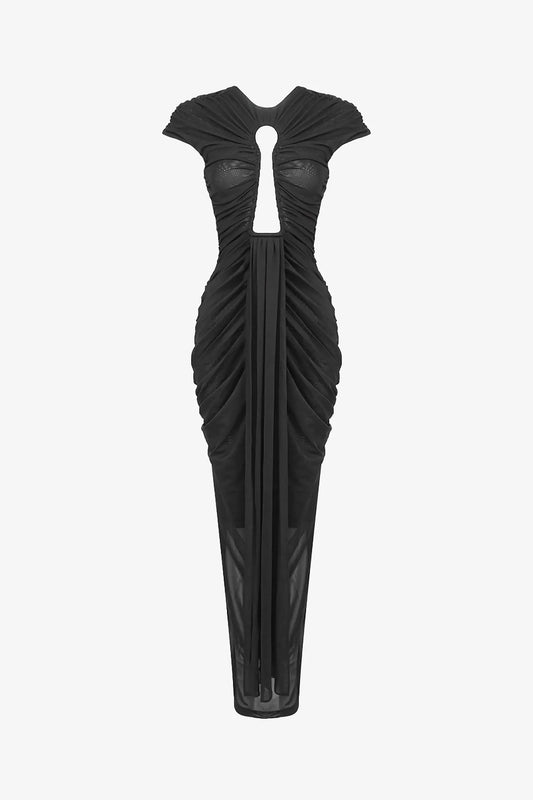 Black Cap Sleeve Cutout Maxi Dress / Xs