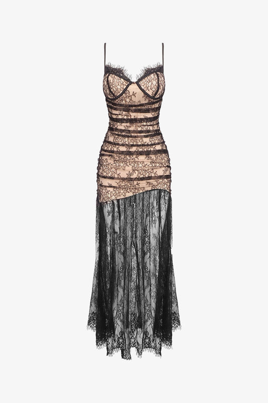 Black Lace Overlay Split Maxi Dress / 2