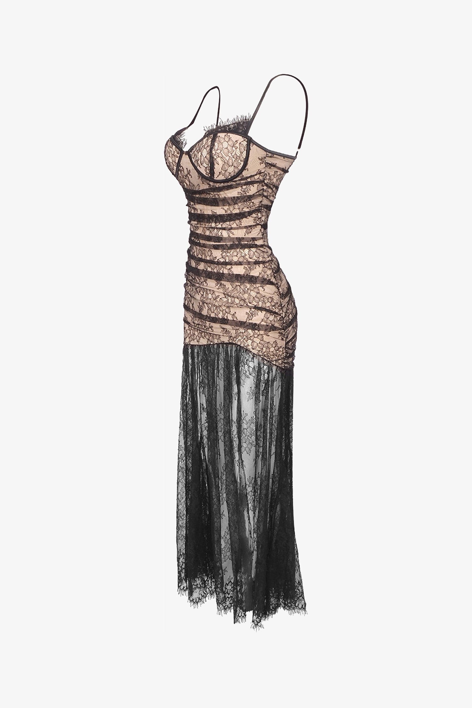 Black Lace Overlay Split Maxi Dress