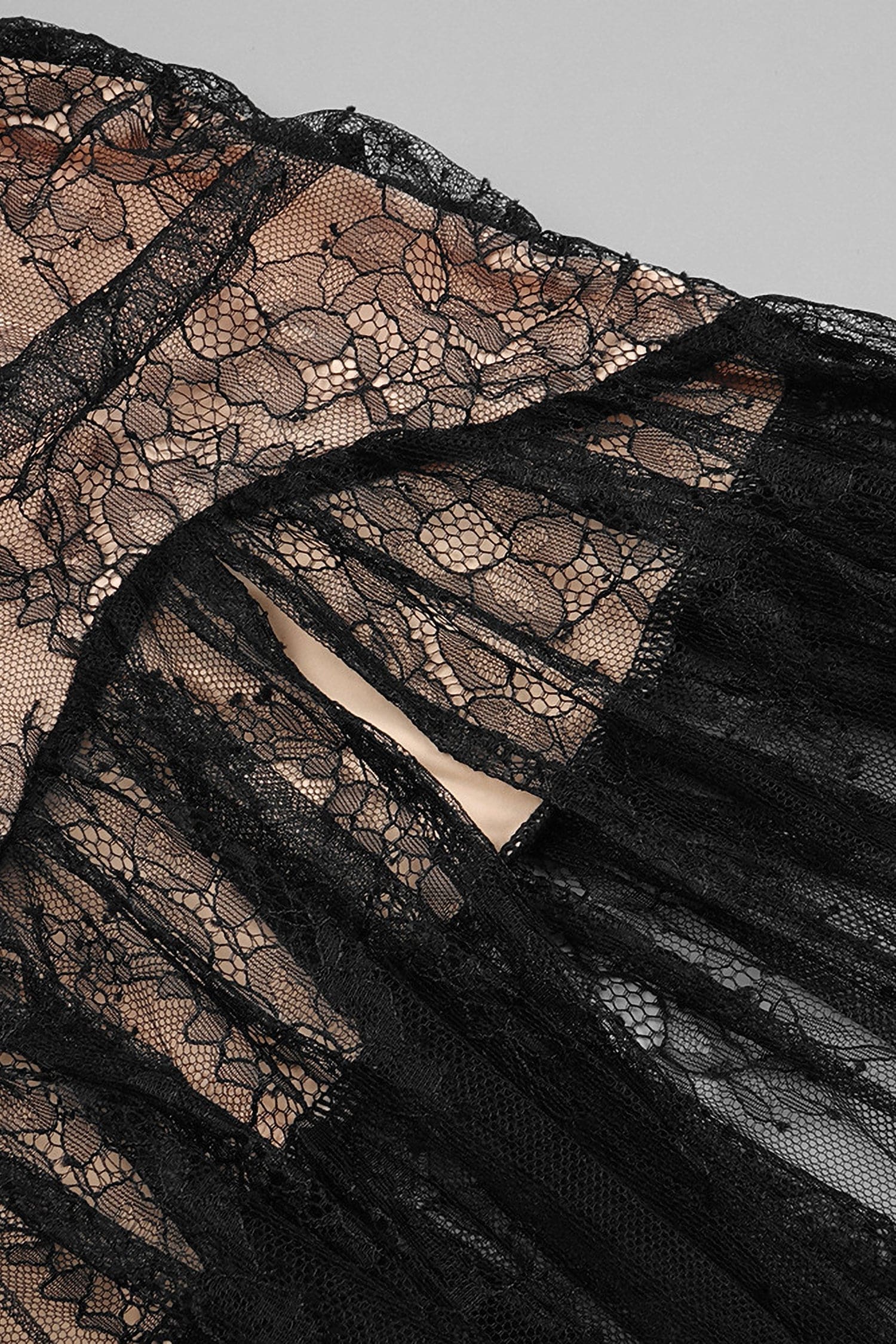 Black Lace Overlay Split Maxi Dress