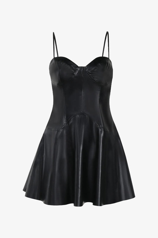 Black Leather Skater Dress