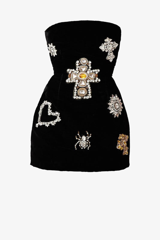 Black Rhinestone Embellished Strapless Mini Dress