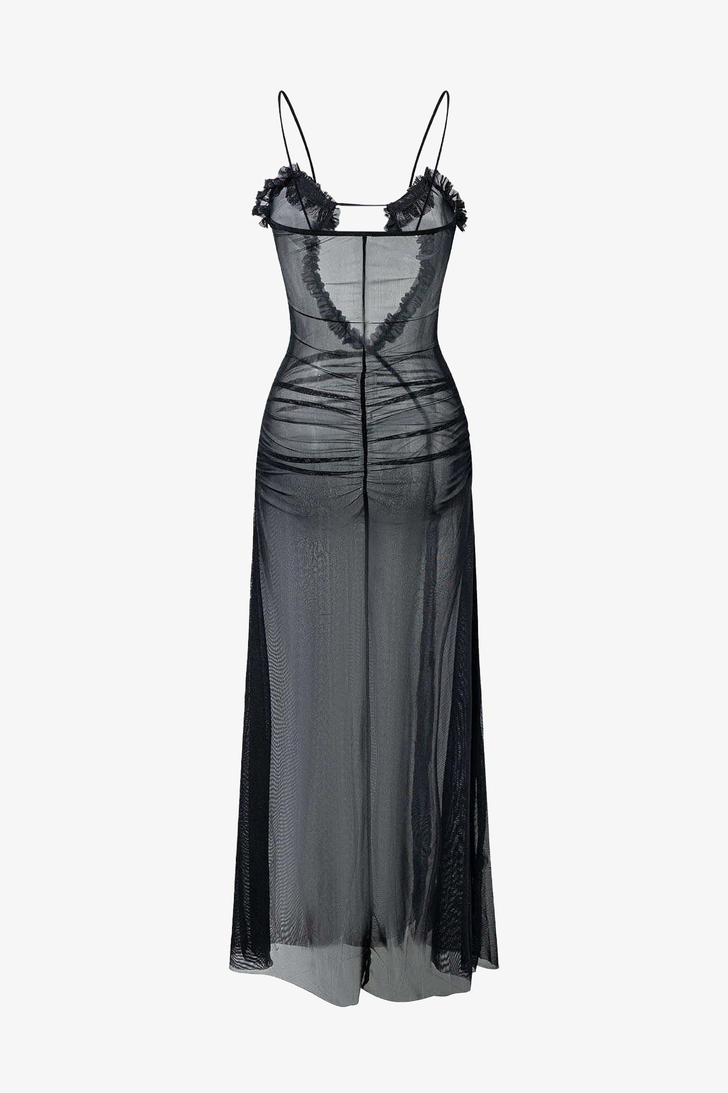 Black Sheer Ruffle Maxi Dress