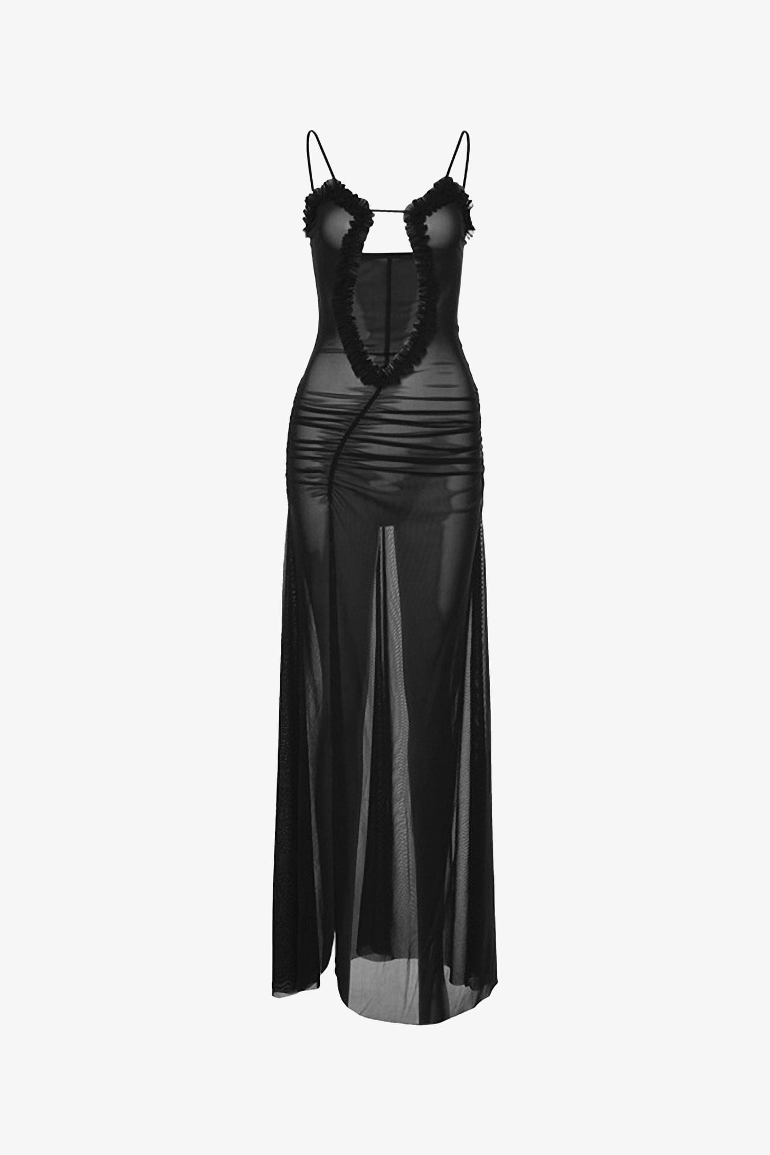 Black Sheer Ruffle Maxi Dress