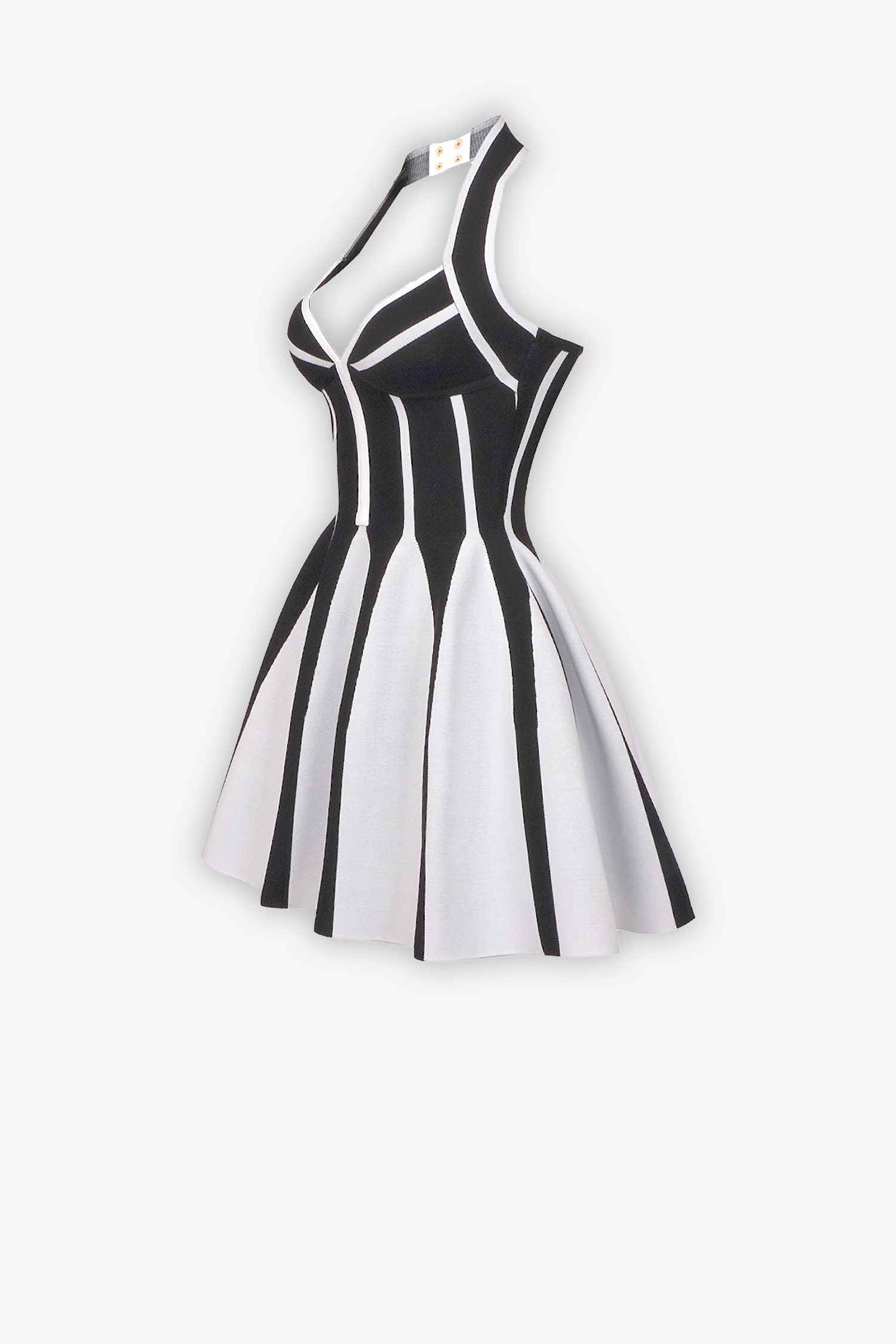 Black & White Striped Halter A-Line Mini Dress Dress