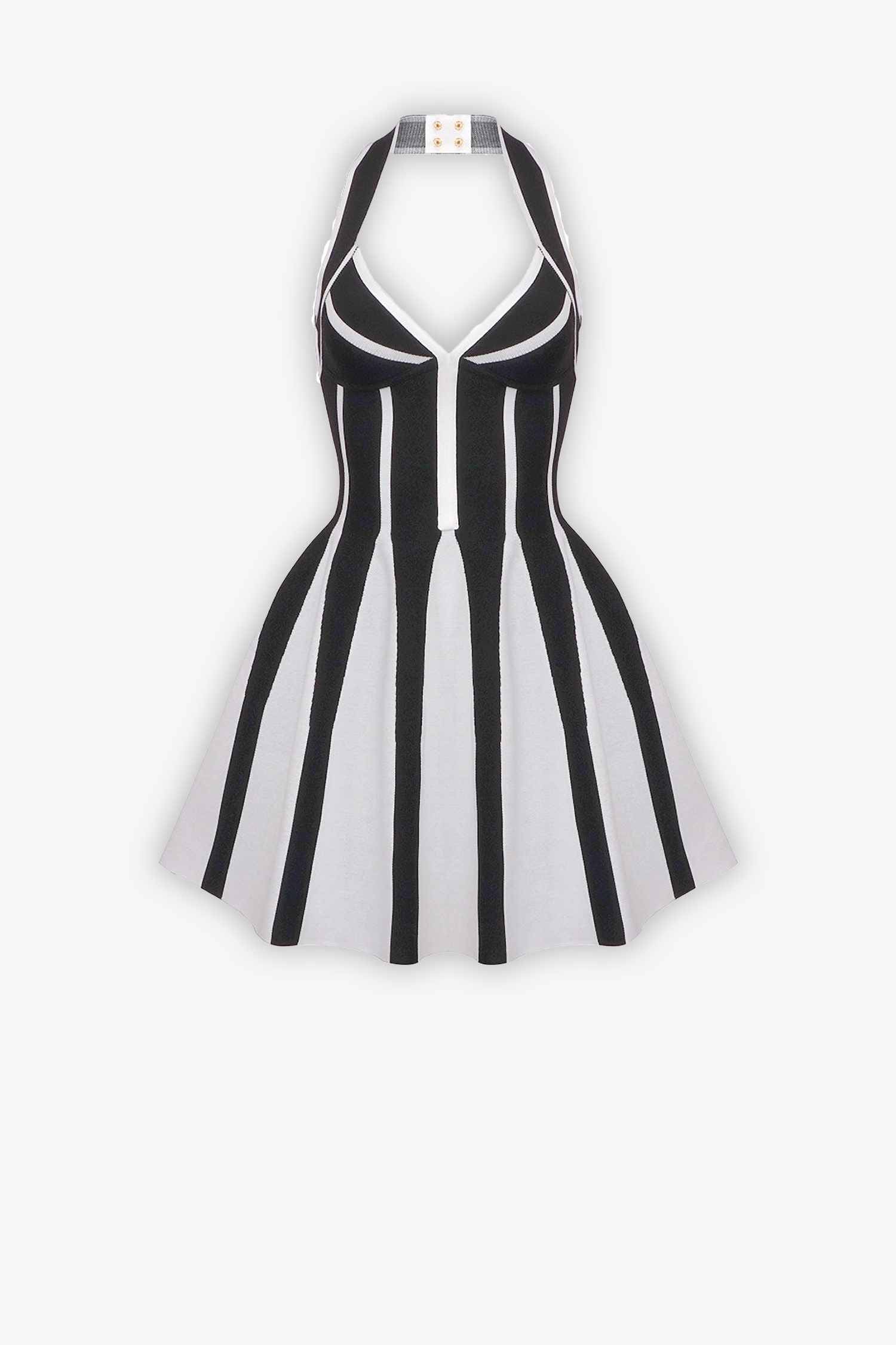 Black & White Striped Halter A-Line Mini Dress Dress