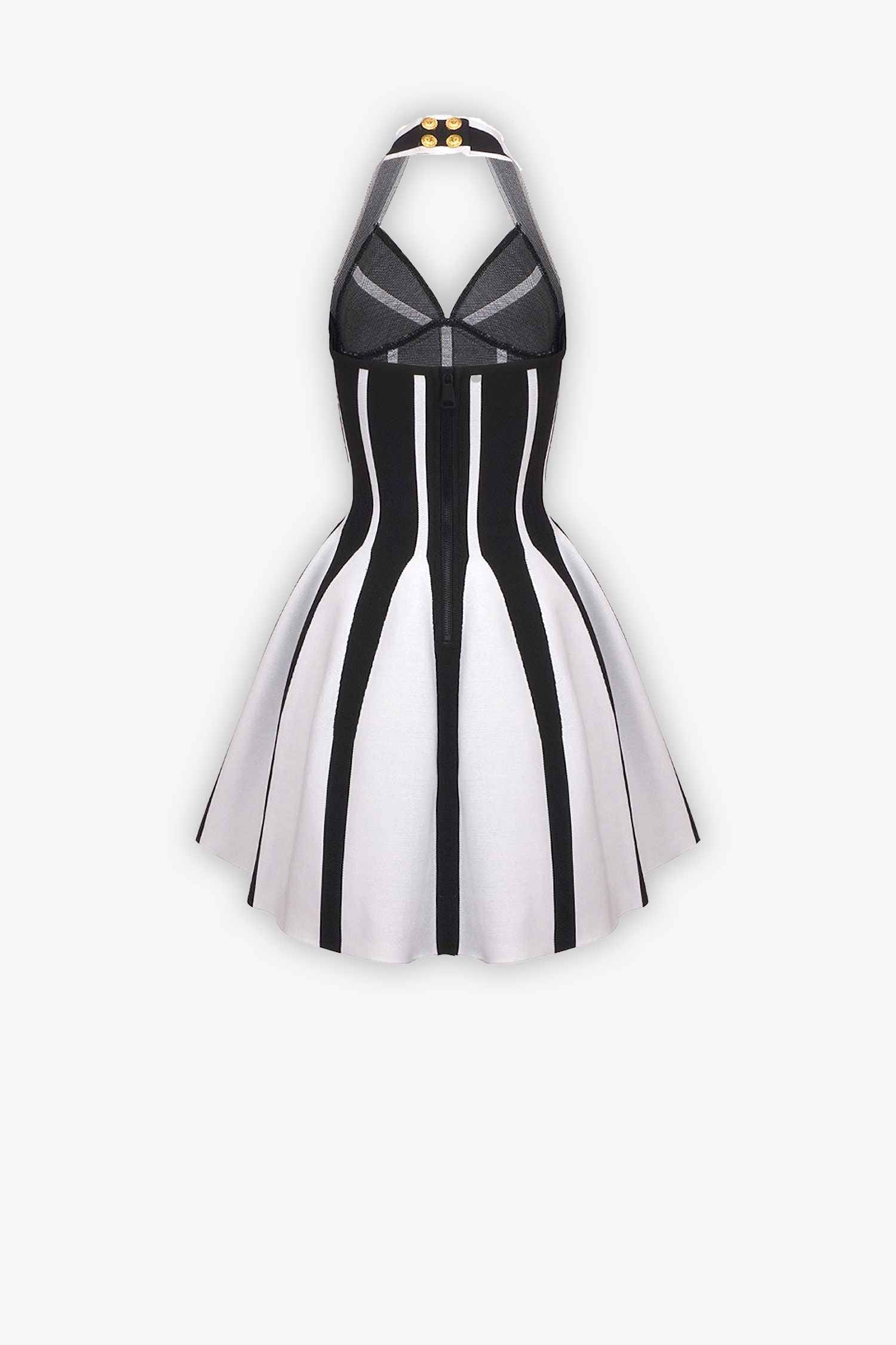 Black & White Striped Halter A-Line Mini Dress Dress