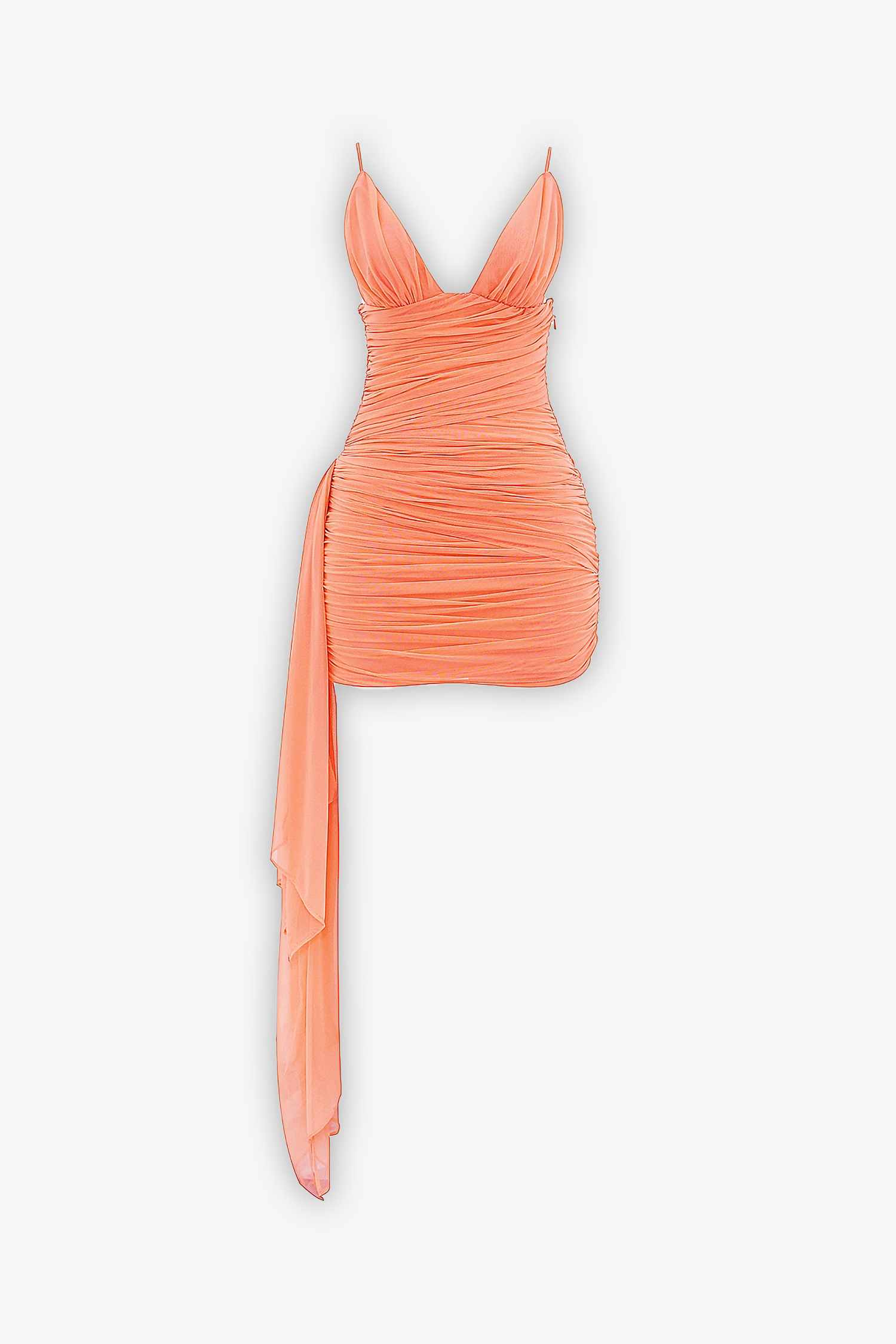 Coral Ruched Mini Dress