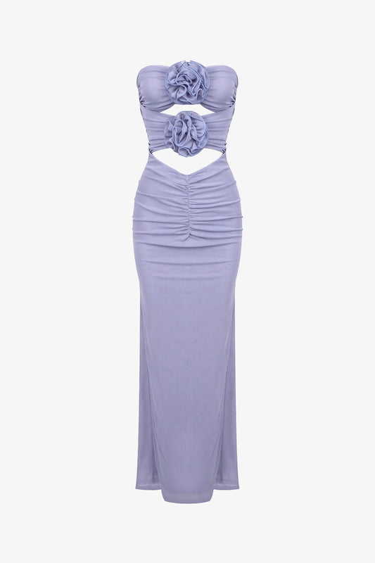 Lavender Strapless Ruched Cutout Maxi Dress