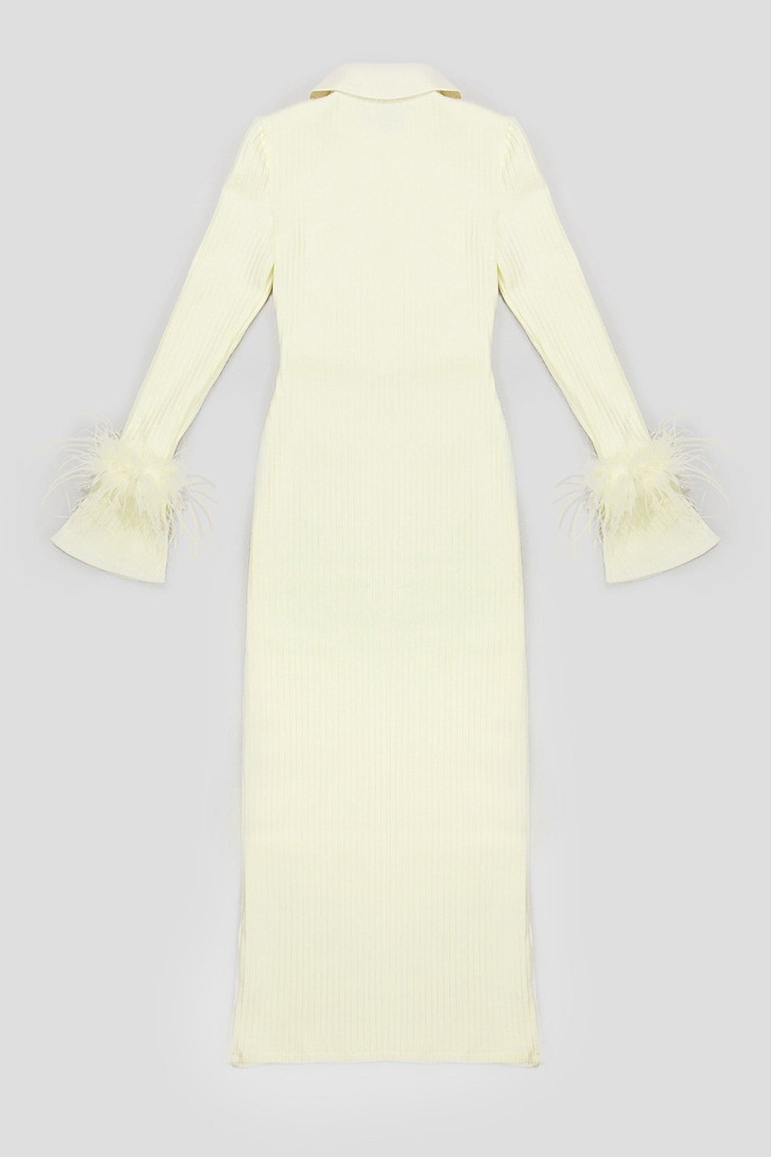 Light Yellow Long Sleeve Ribbed Maxi Dress