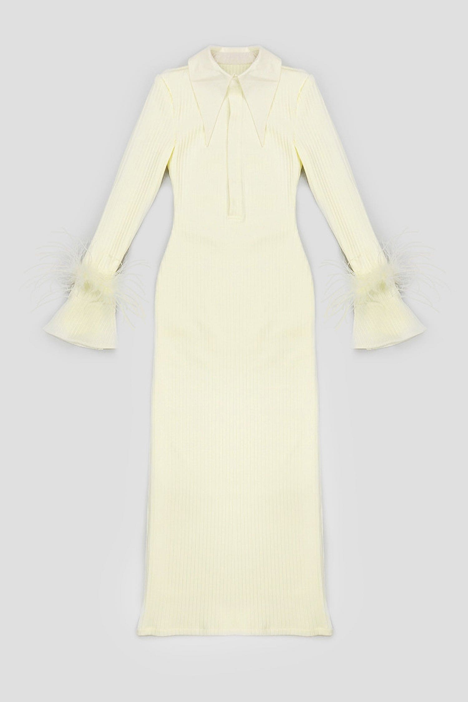 Light Yellow Long Sleeve Ribbed Maxi Dress