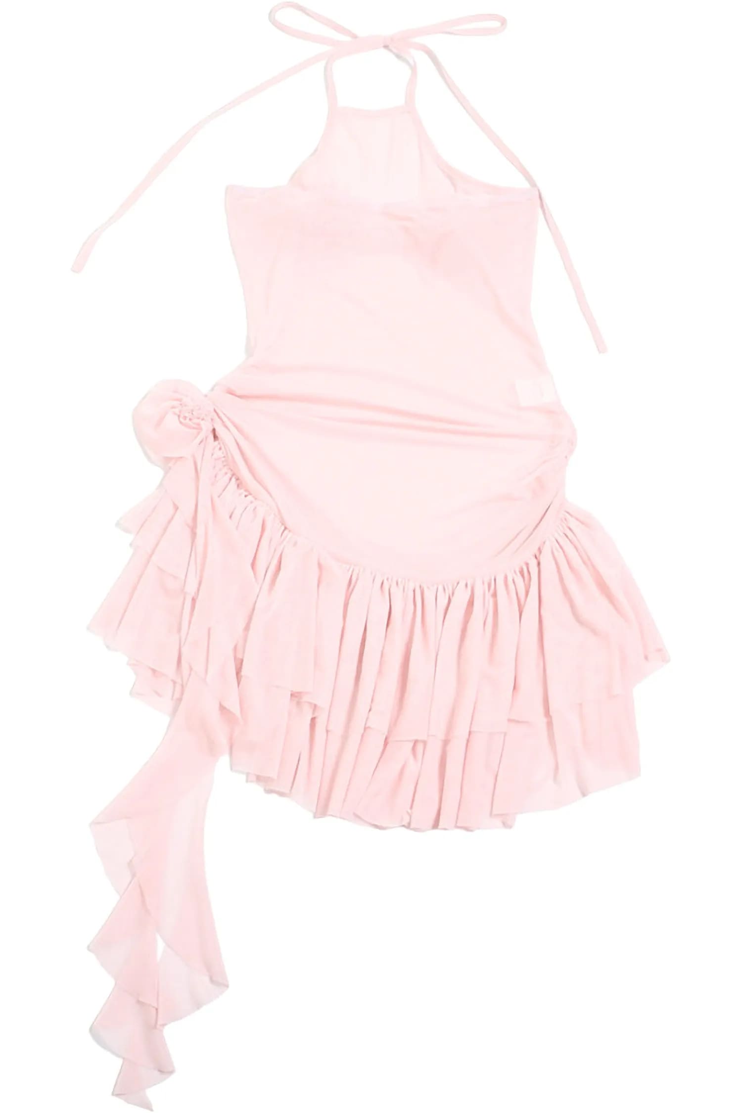 Pink Floral Sheer Ruffle Mini Dress