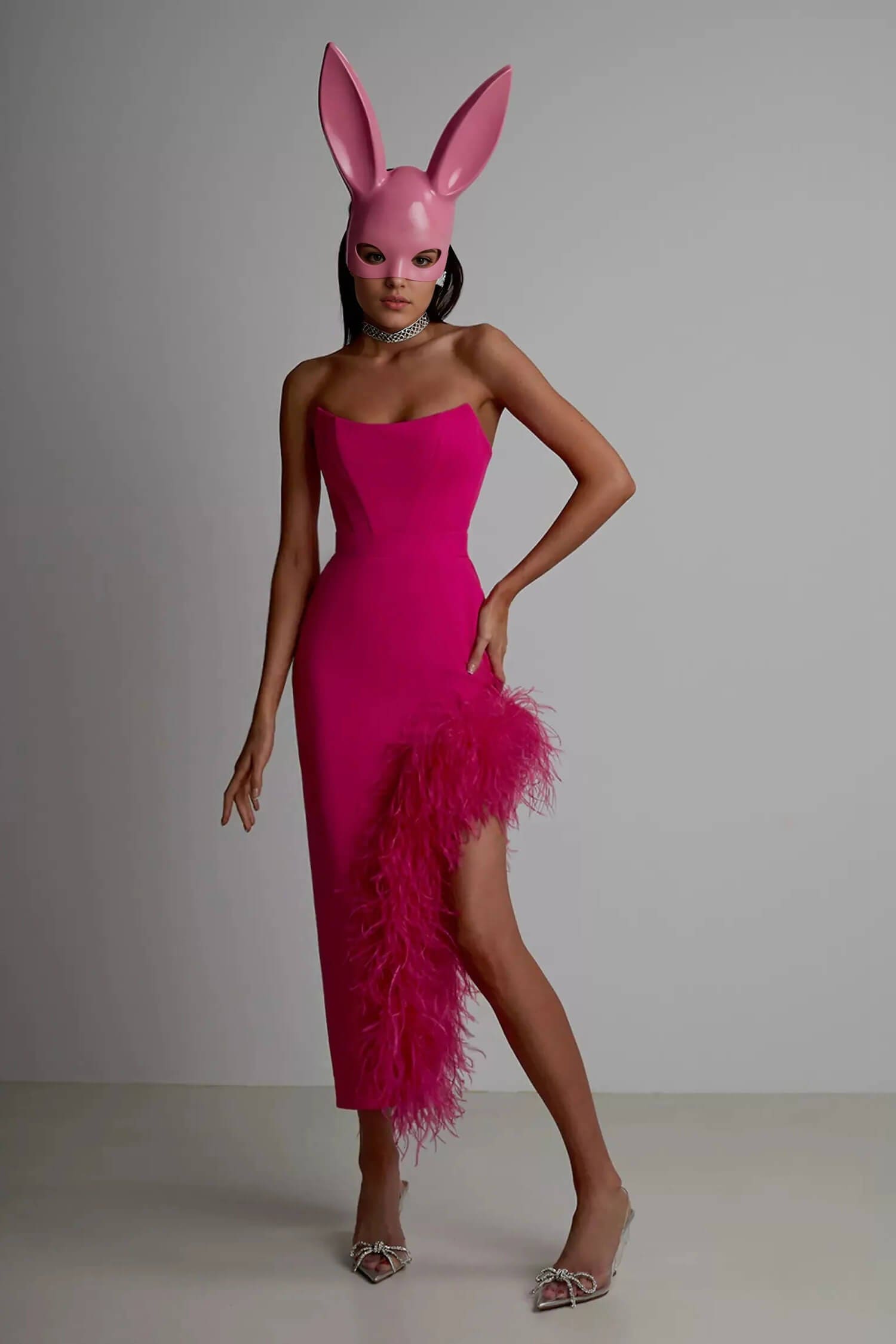 Pink High Low Knee Length Strapless Dress