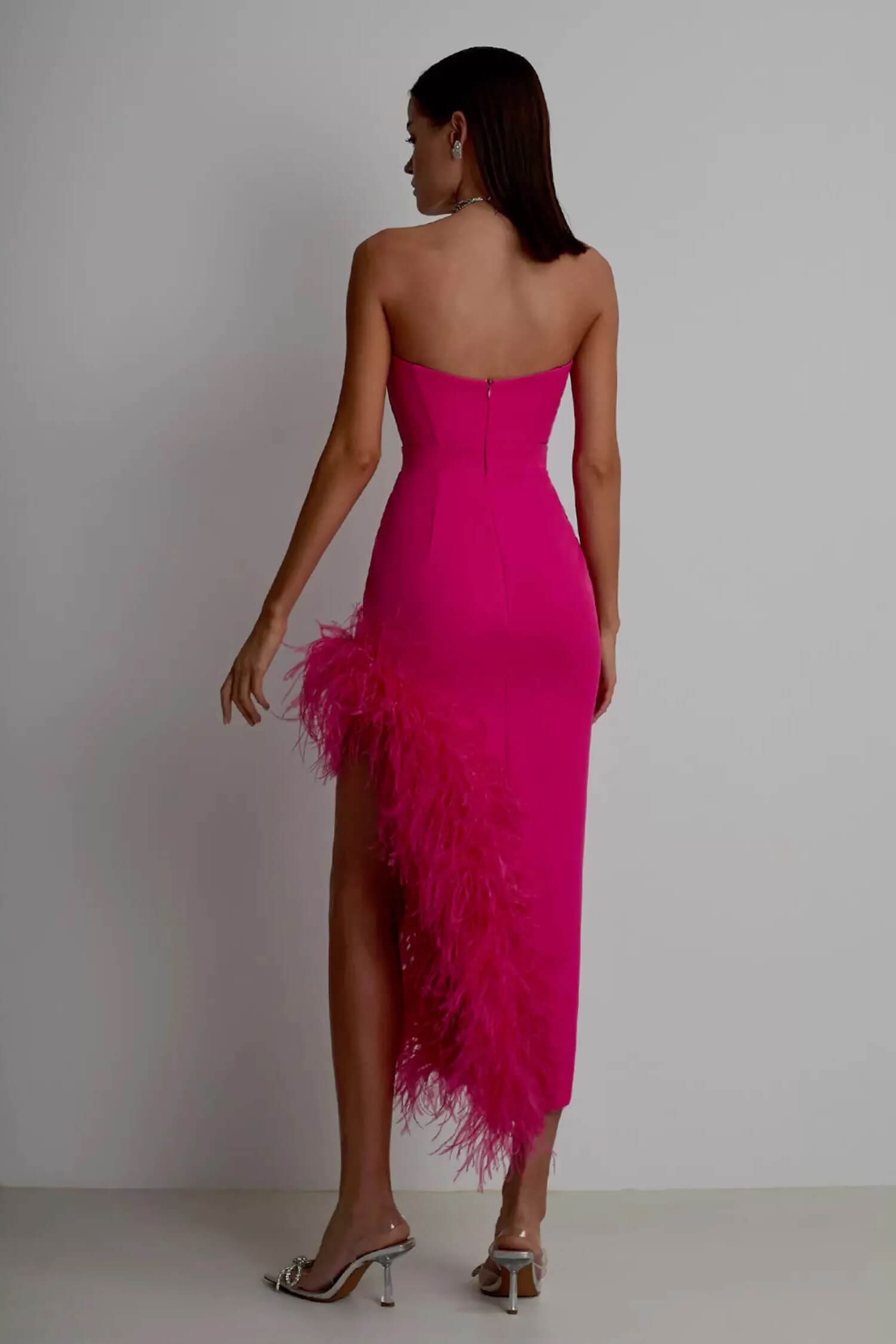 Pink High Low Knee Length Strapless Dress