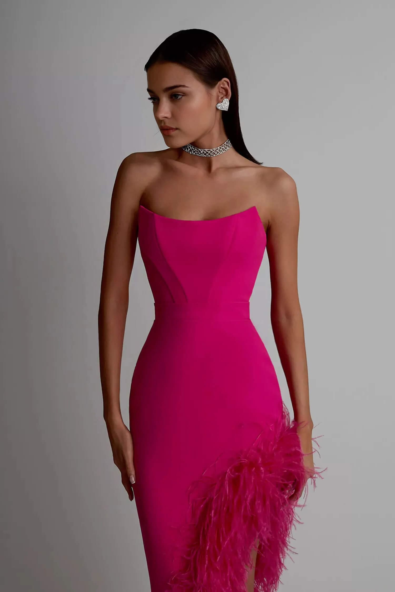 Pink High Low Knee Length Strapless Dress