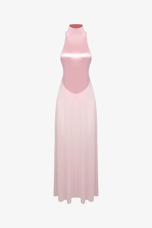 Pink High Neck Bodysuit Maxi Dress / Xs