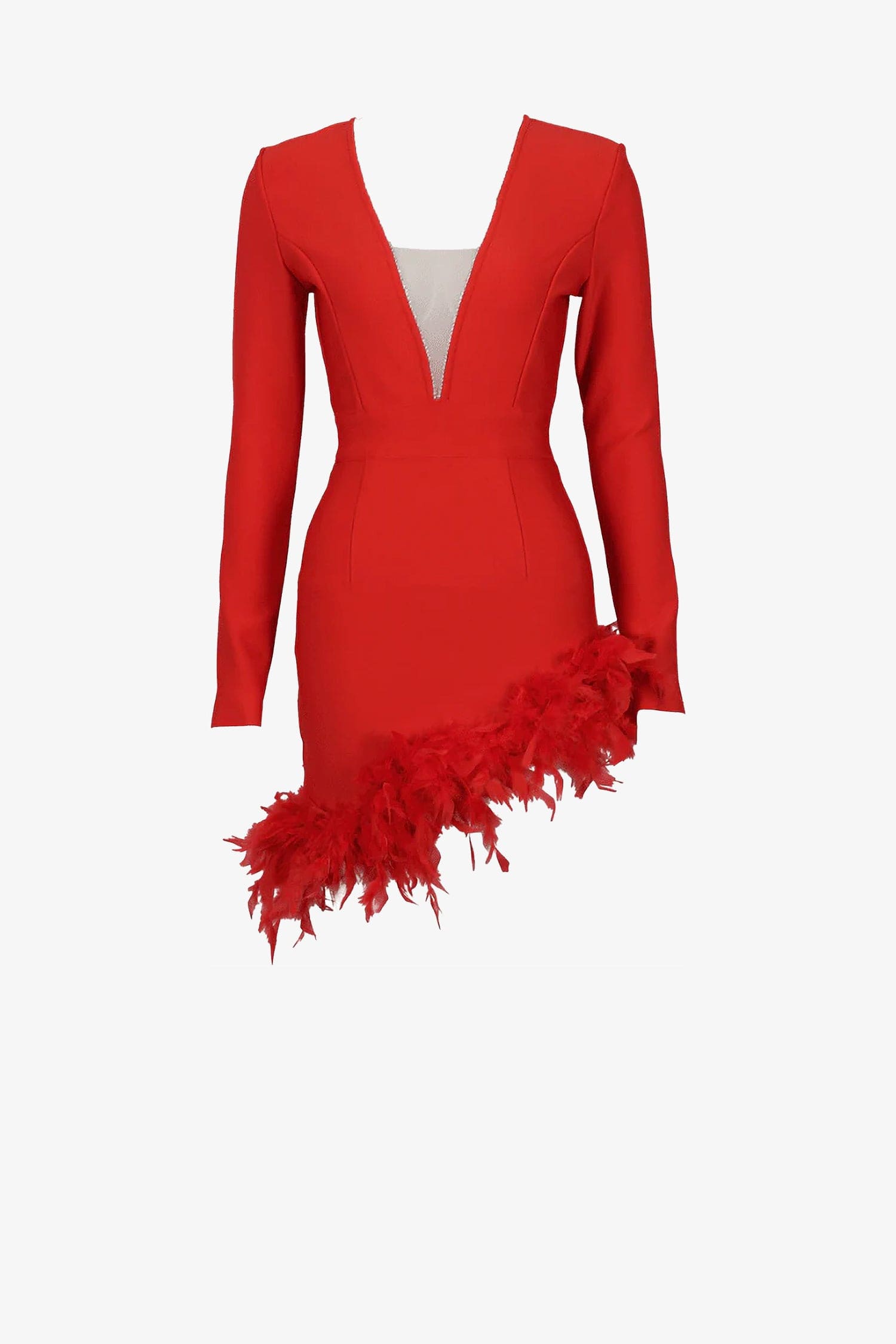 Red feather Trim Mini Dress