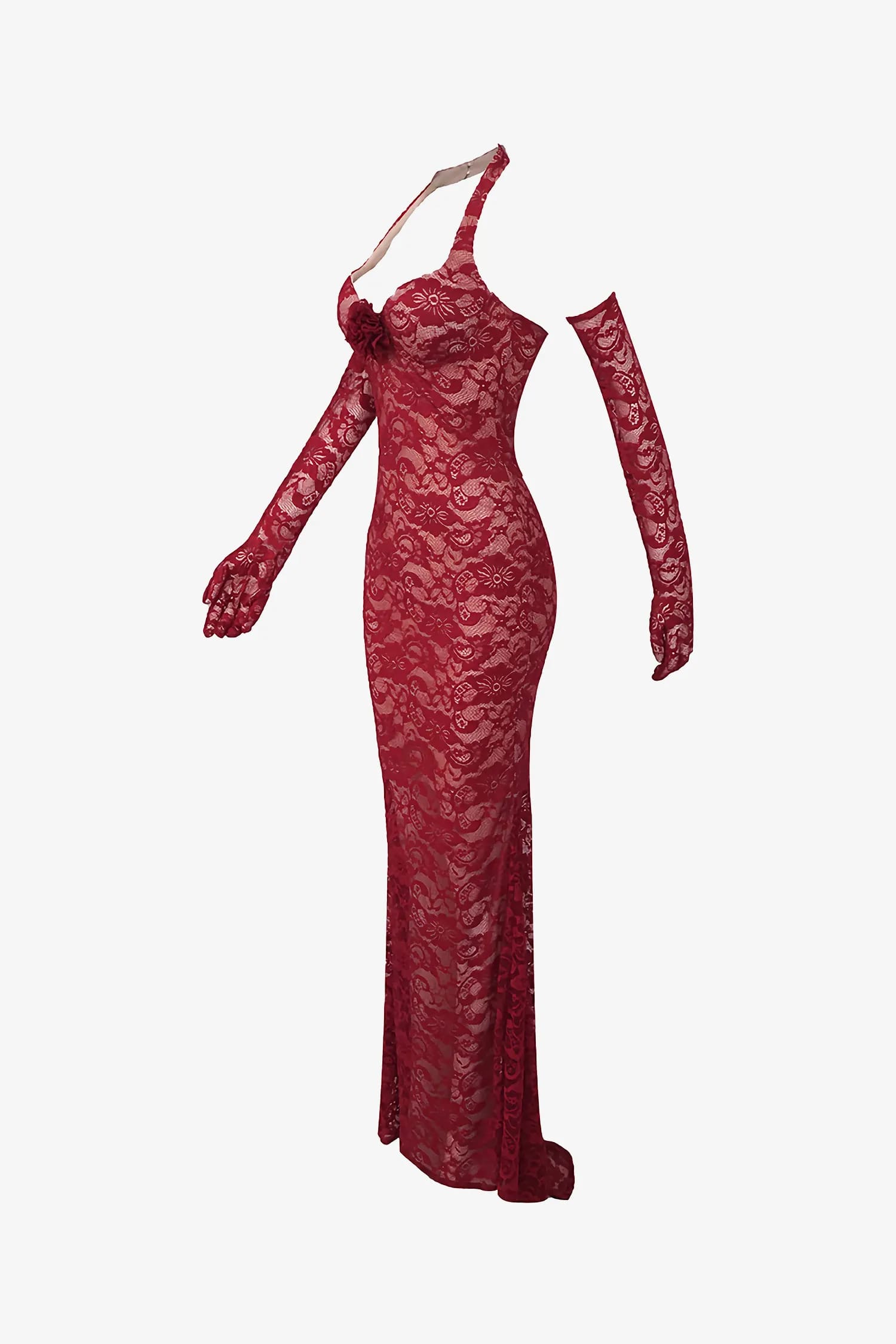 Red Lace Mermaid Maxi Dress