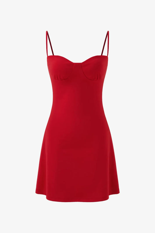 Red Spaghetti Strap A-line Mini Dress