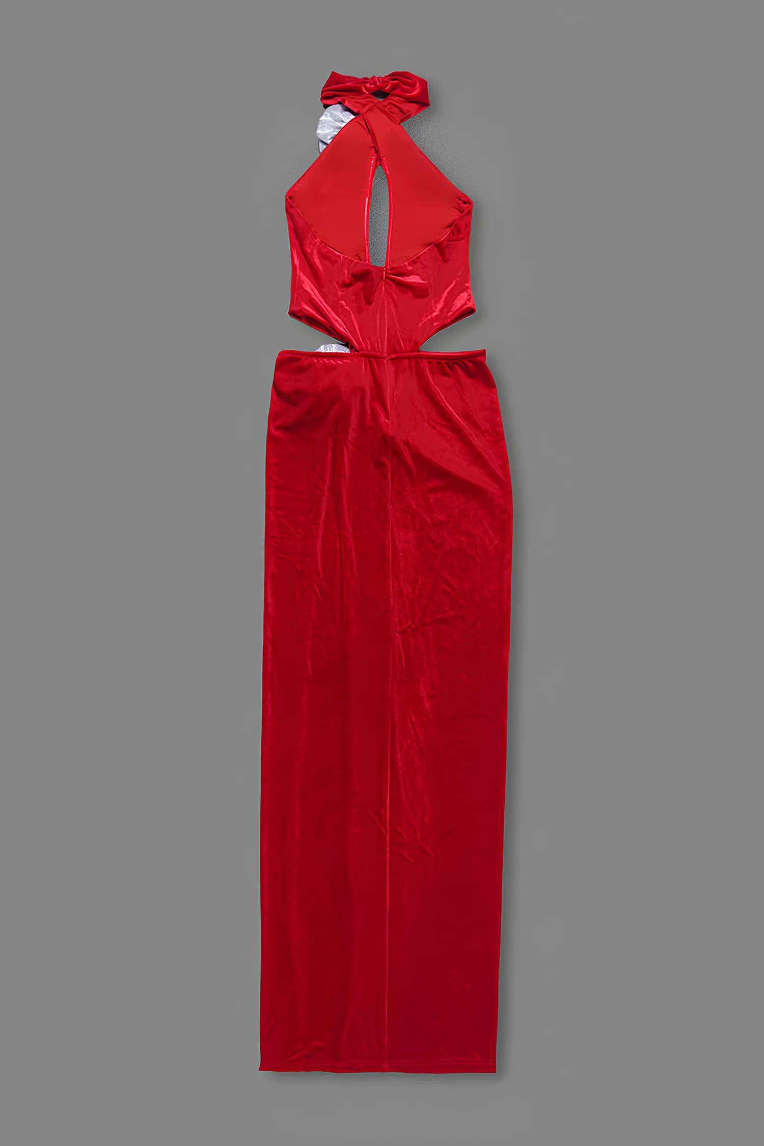 Red Velvet Rose Embellished Cutout Maxi Dress