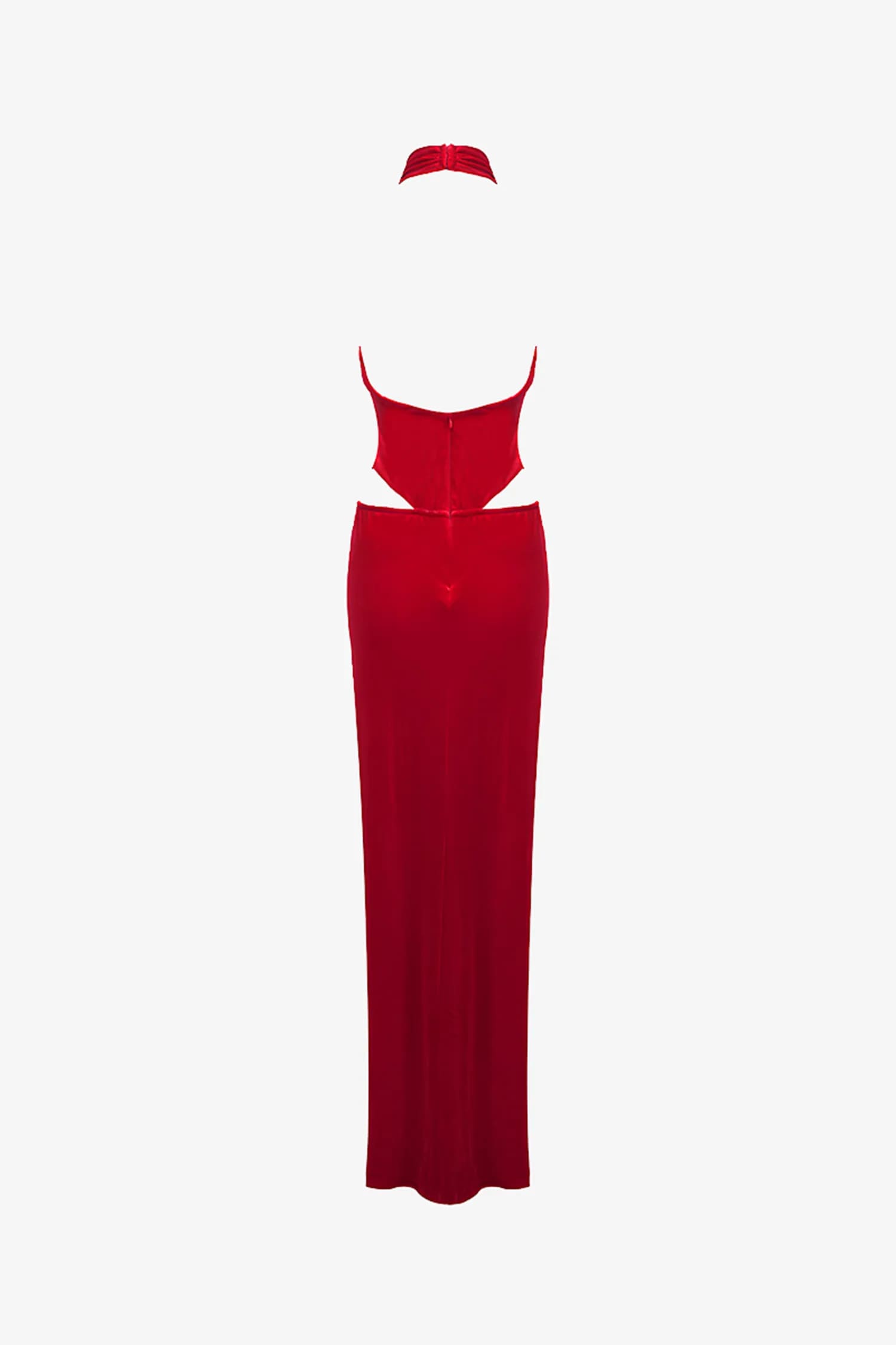 Red Velvet Rose Embellished Cutout Maxi Dress