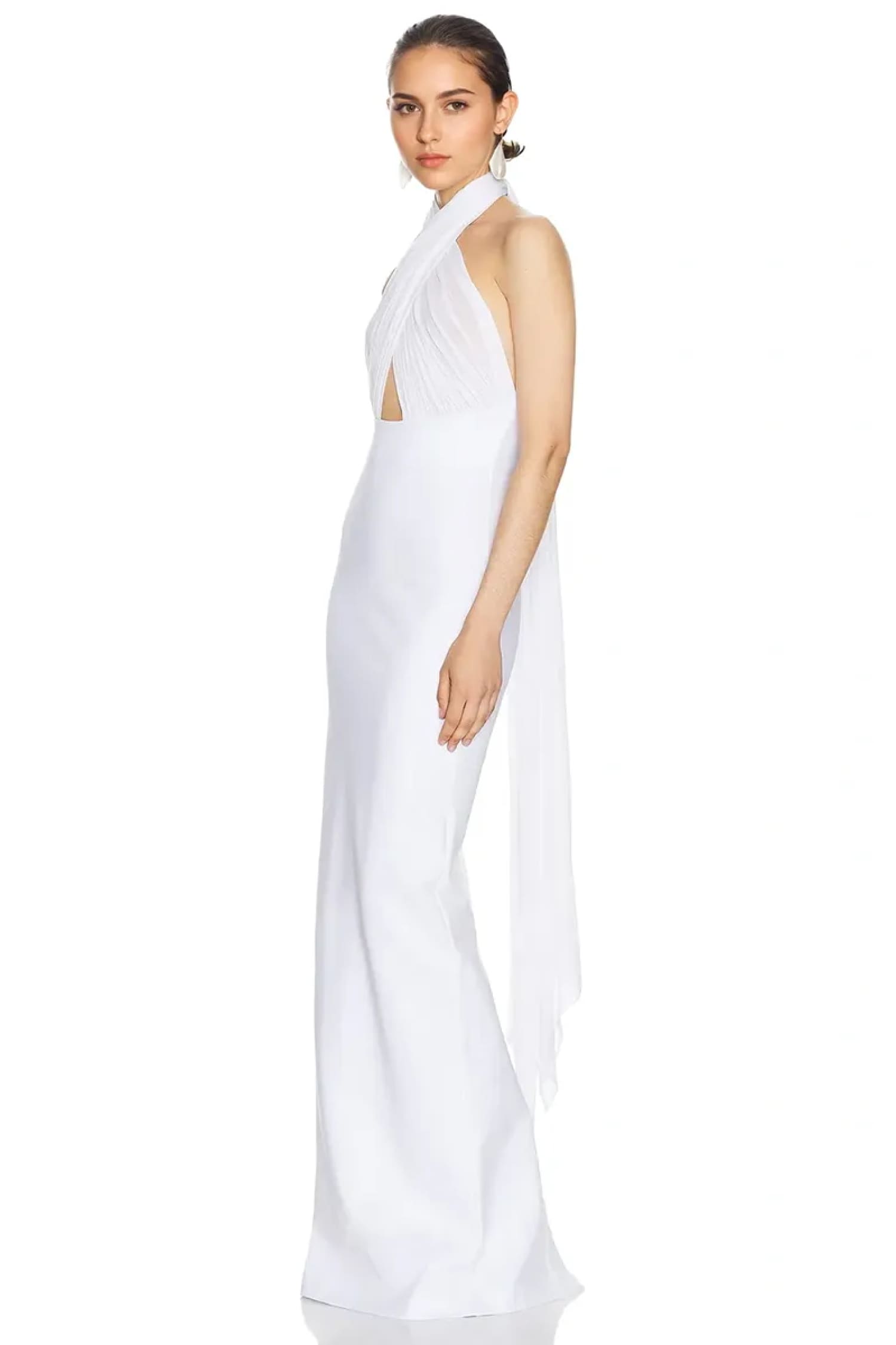 White Backless Plunge Maxi Dress