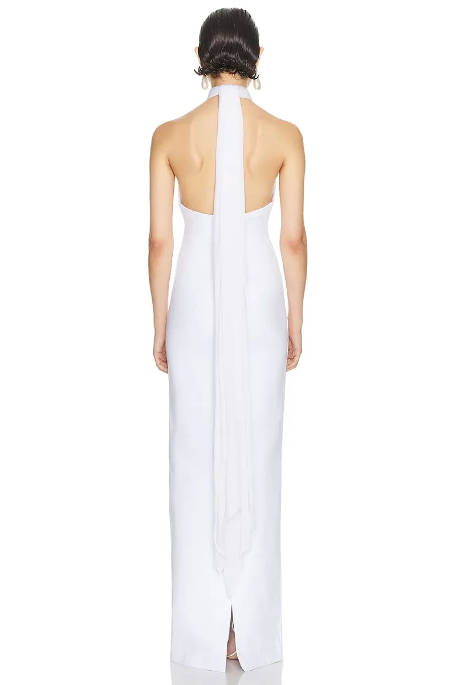 White Backless Plunge Maxi Dress