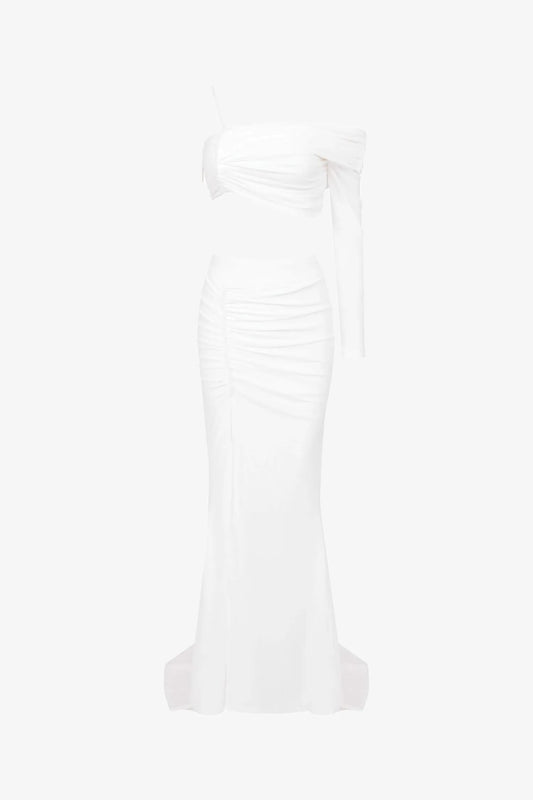 White One Shoulder Two Piece Mermaid Dress