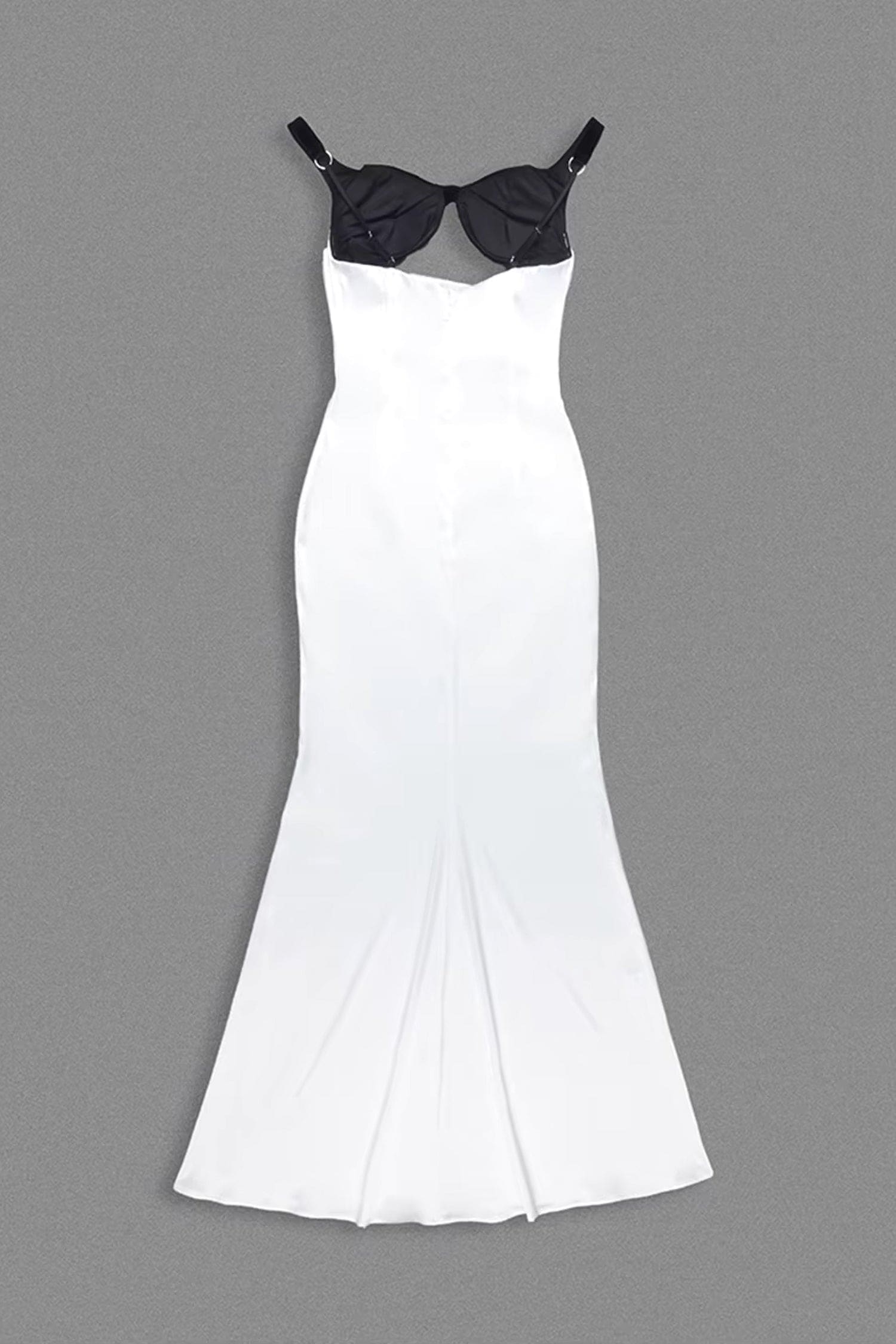 White Satin And Velvet Backless Mermaid Maxi Dress