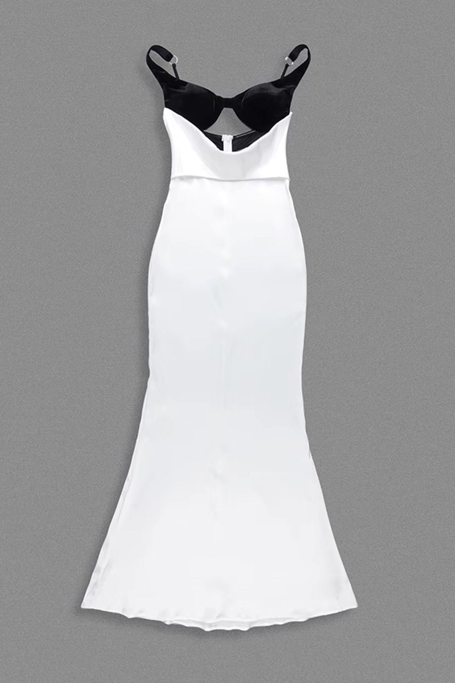 White Satin And Velvet Backless Mermaid Maxi Dress