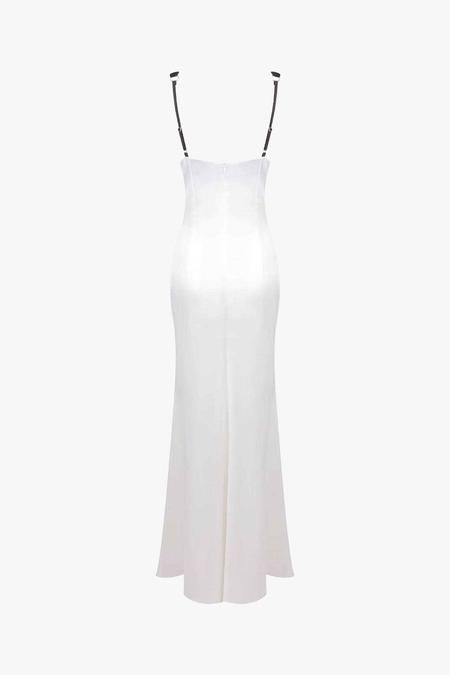 White Satin And Velvet Backless Mermaid Maxi Dress