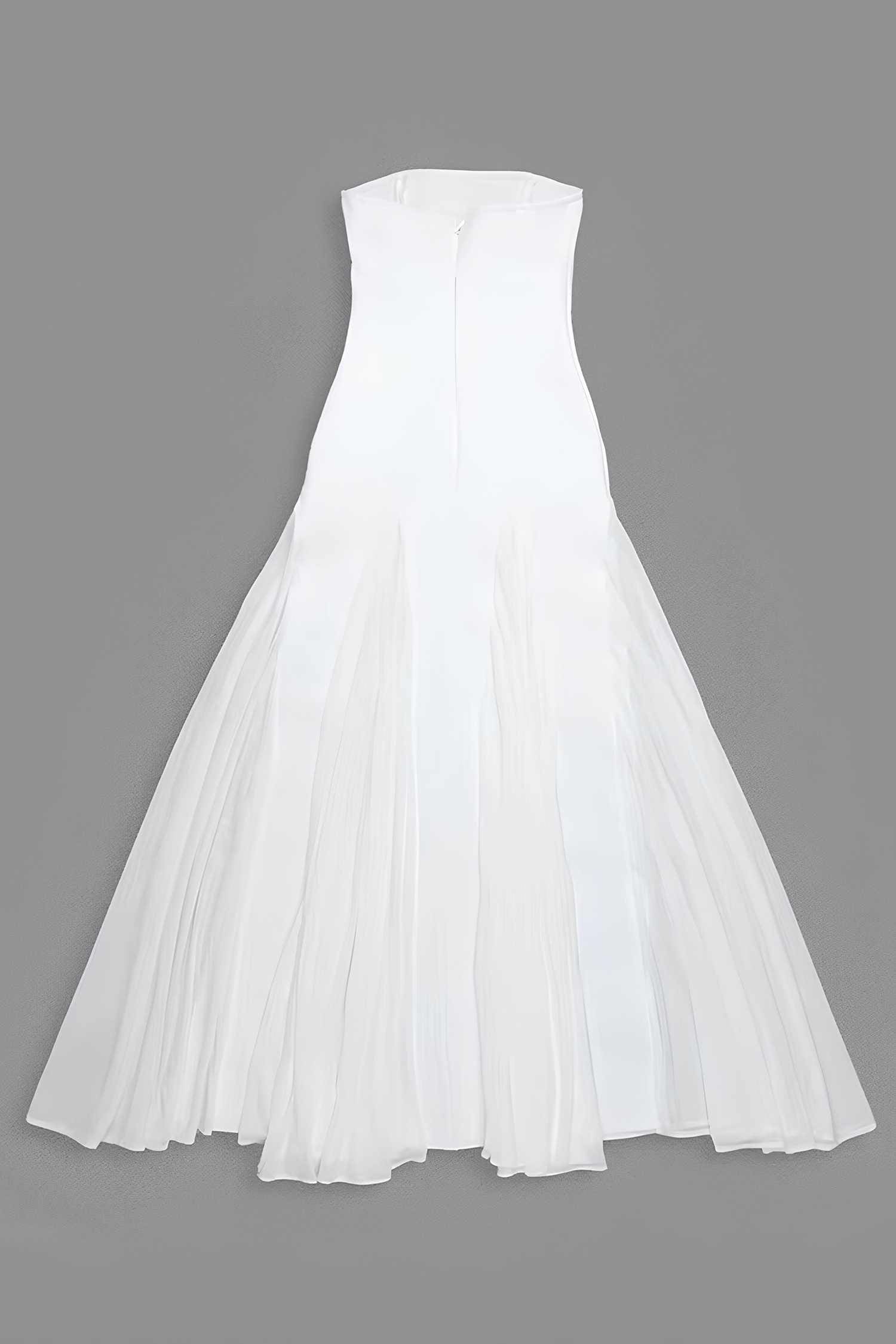 White Strapless Pleated Maxi Dress