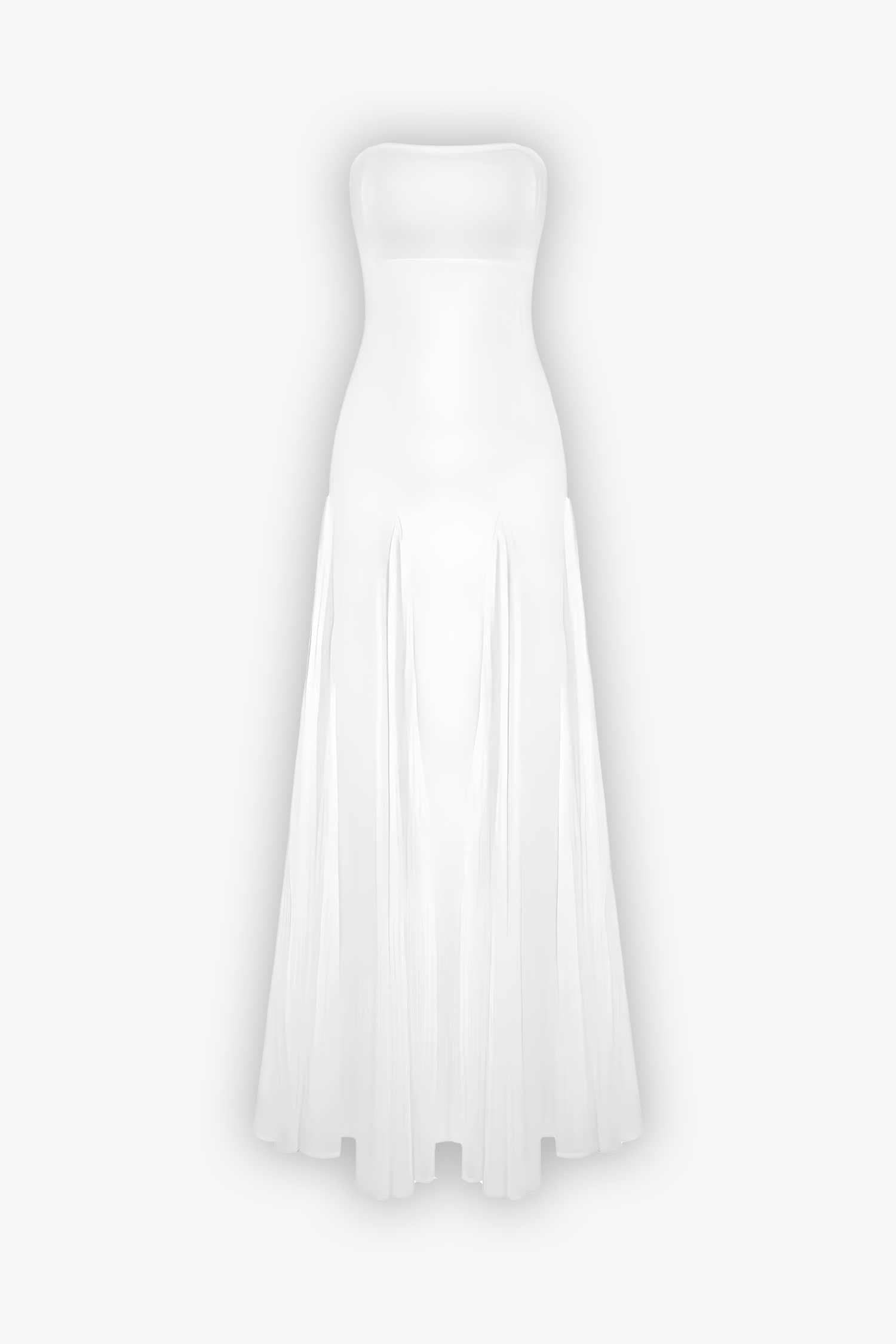 White Strapless Pleated Maxi Dress / 2