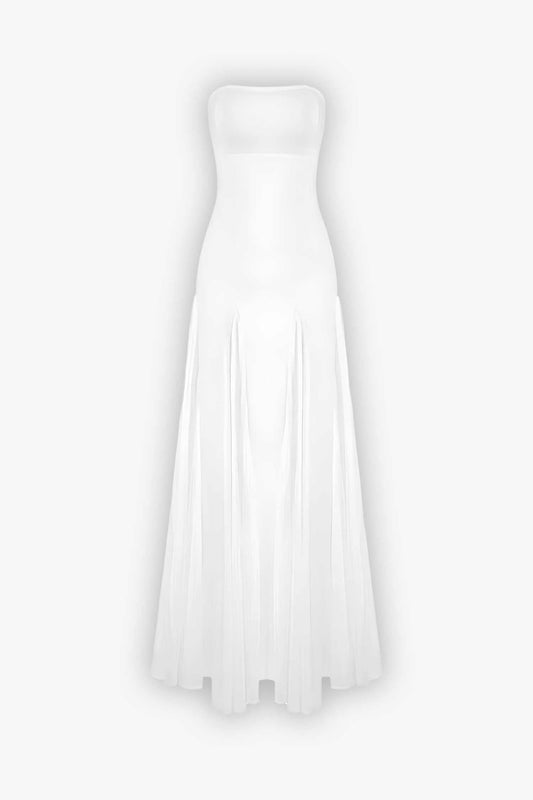 White Strapless Pleated Maxi Dress / 2