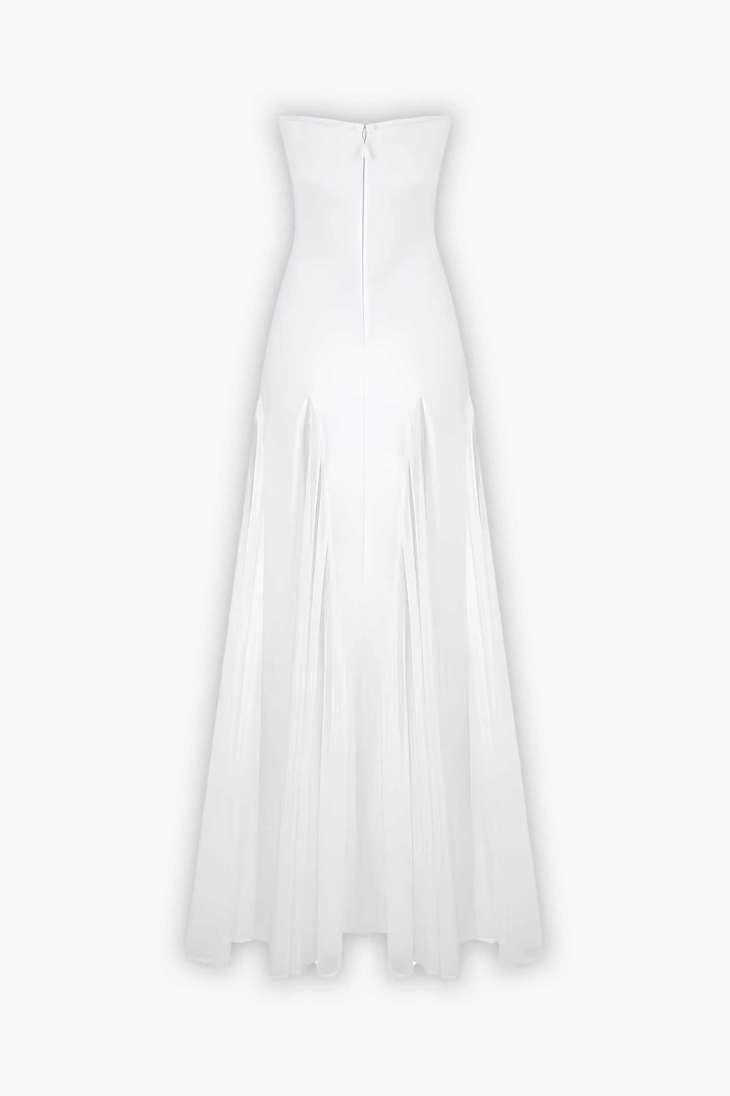 White Strapless Pleated Maxi Dress