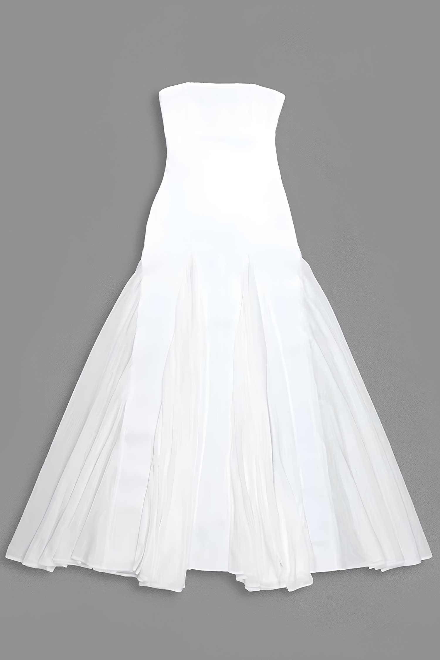 White Strapless Pleated Maxi Dress