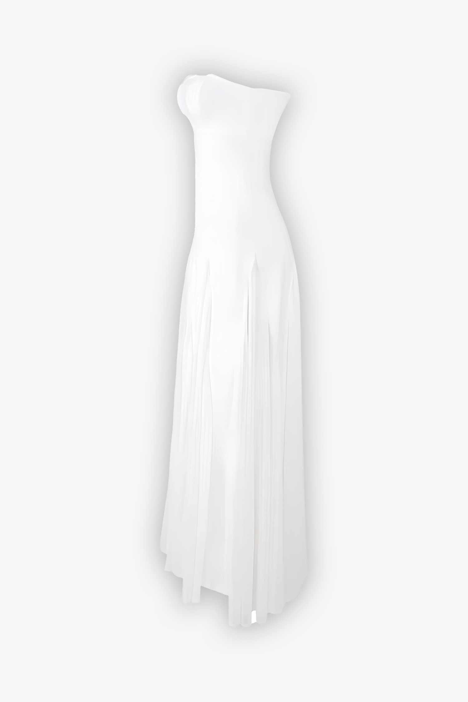 White Strapless Pleated Maxi Dress