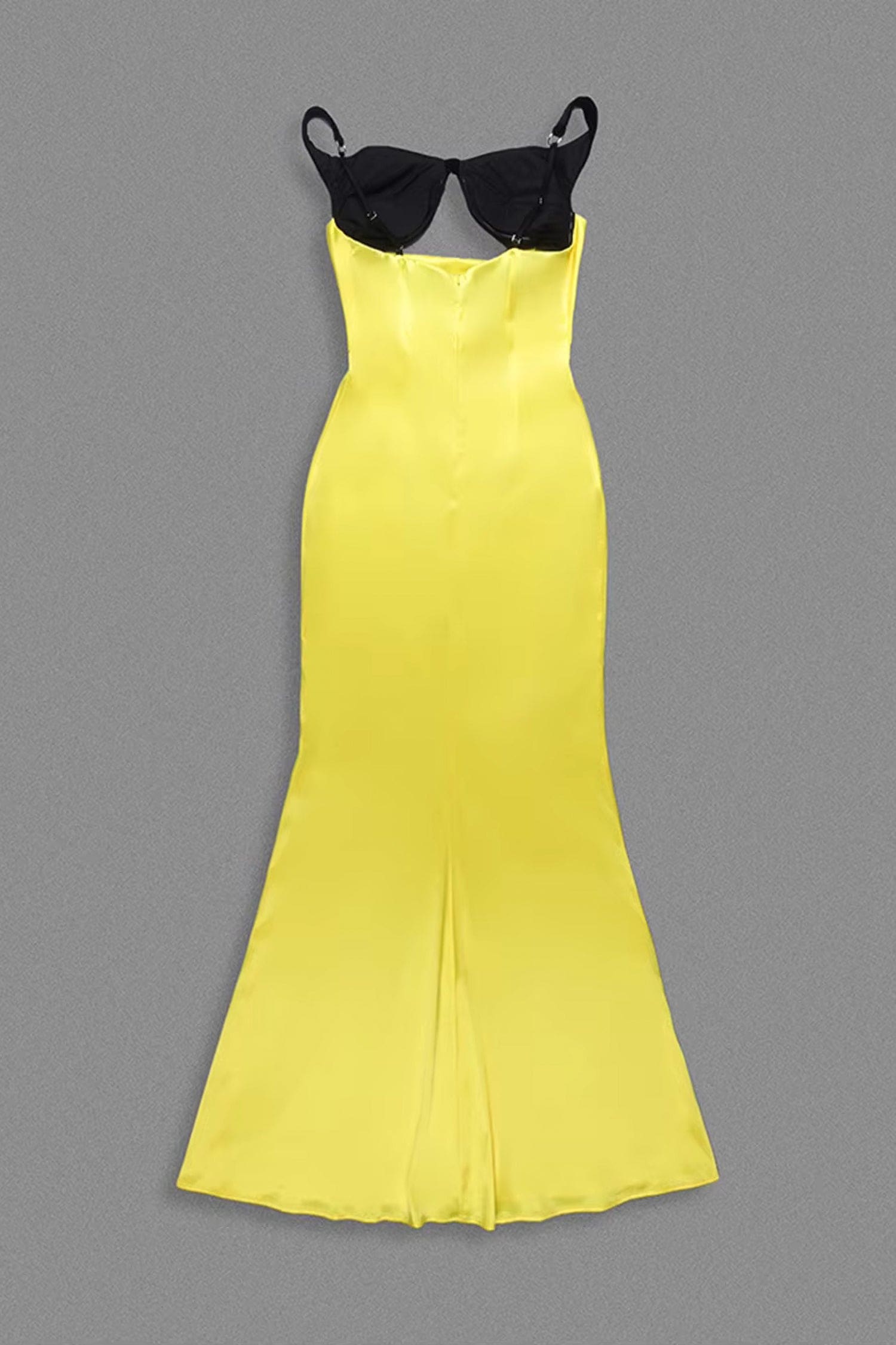 Yellow Satin And Velvet Bralette Sleeveless Mermaid Dress