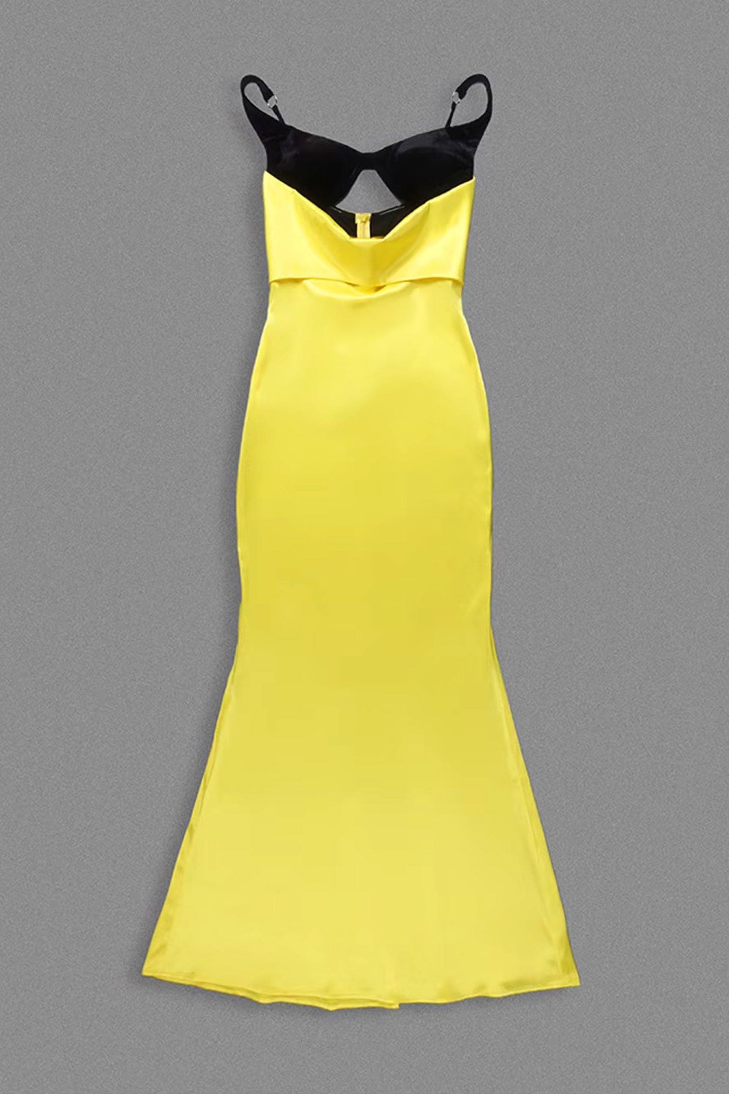 Yellow Satin And Velvet Bralette Sleeveless Mermaid Dress